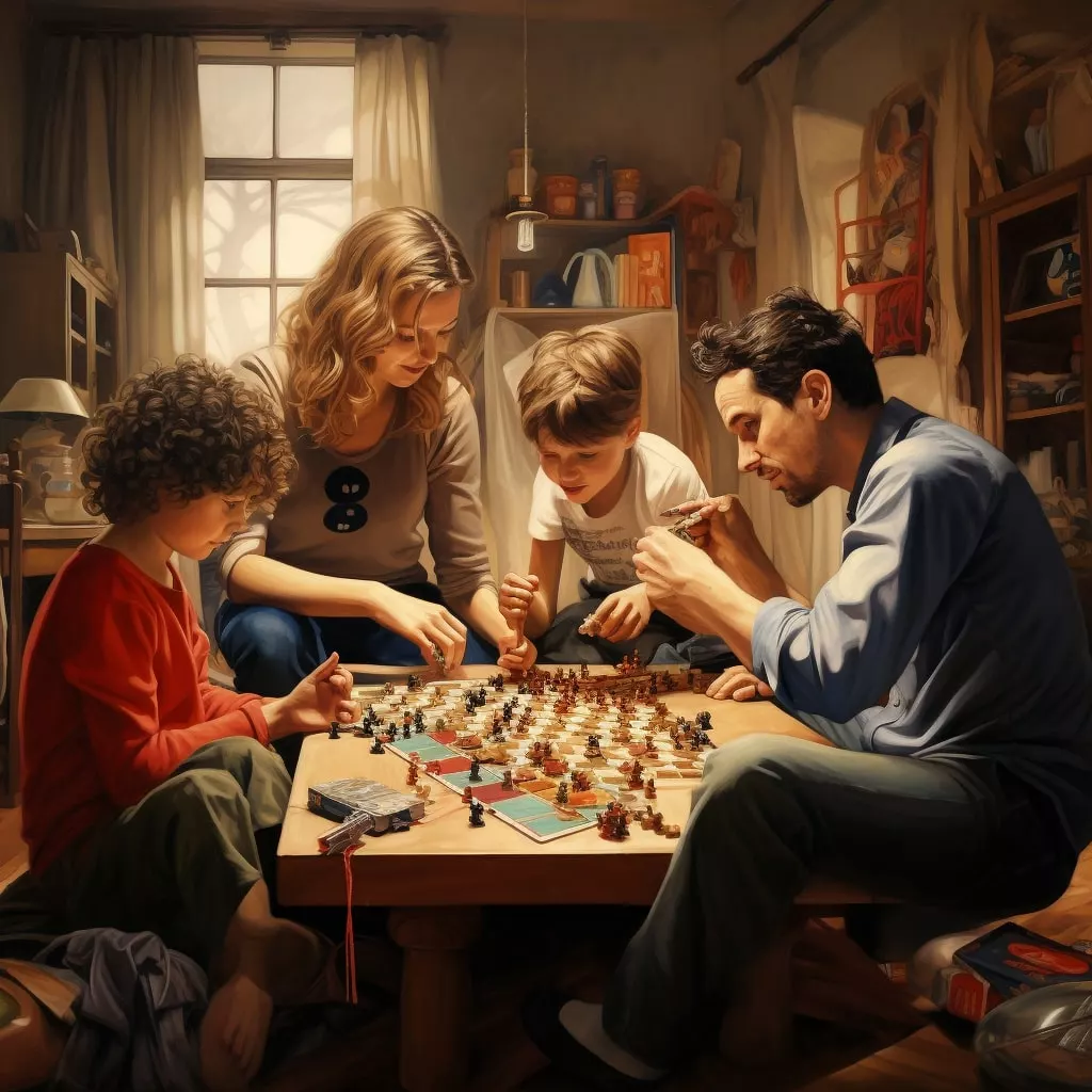 Une famille jouant à un jeu sur table