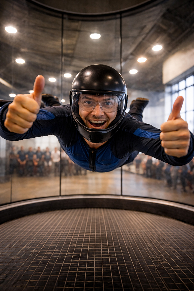 personne dans un simulateur de chute libre