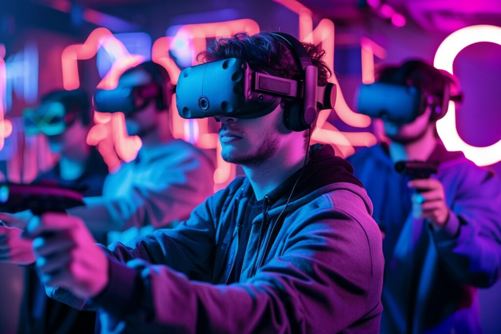 Joueurs effectuant un jeu de réalité virtuelle