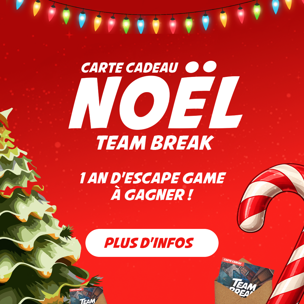 🎄 Team Break lance son Offre de Noël : 1 carte cadeau Noël achetée = 1 chance de gagner 1 an d’Escape Game !